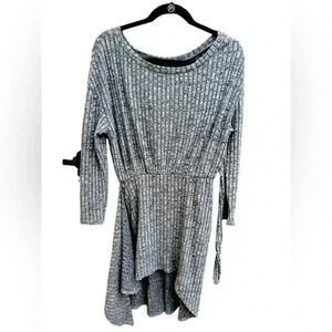 Grey Ribbed Dress officer, work, synced waist, long sleeve E9‎